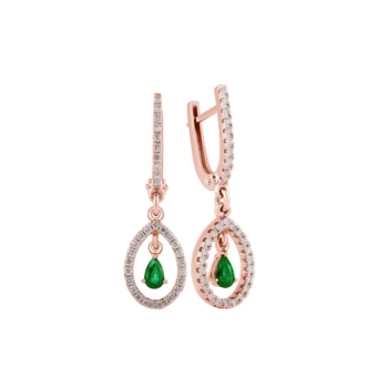 GOLD EARRINGS WITH EMERALDS AND DIAMONDS — С2330