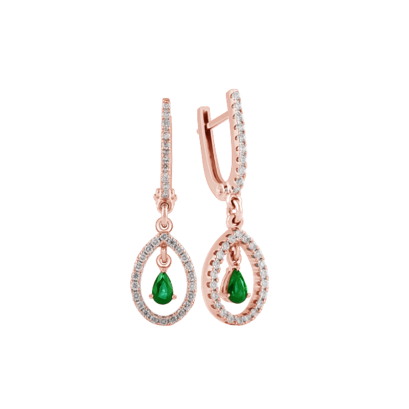 ЗОЛОТЫЕ СЕРЬГИ С ИЗУМРУДАМИ И БРИЛЛИАНТАМИ — С2330