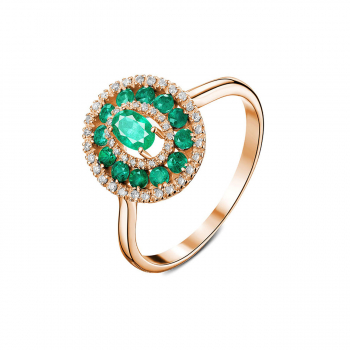 GOLD RING WITH DIAMONDS AND EMERALDS - К1015и