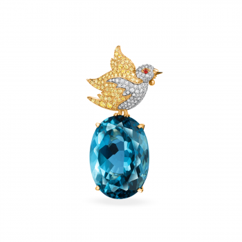 GOLD BROOCH WITH TOPAZ, SAPPHIRES AND DIAMONDS - Б492с