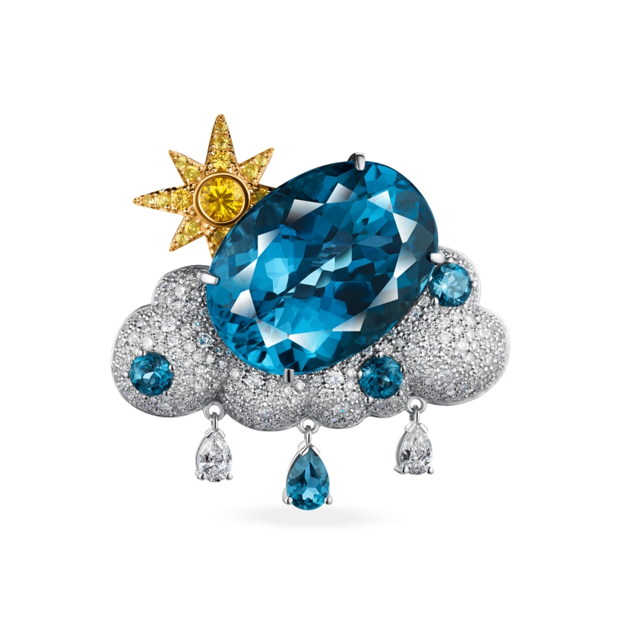 ЗОЛОТА БРОШКА З ТОПАЗАМИ, ЖОВТИМИ САПФІРАМИ І ДІАМАНТАМИ - Б493с