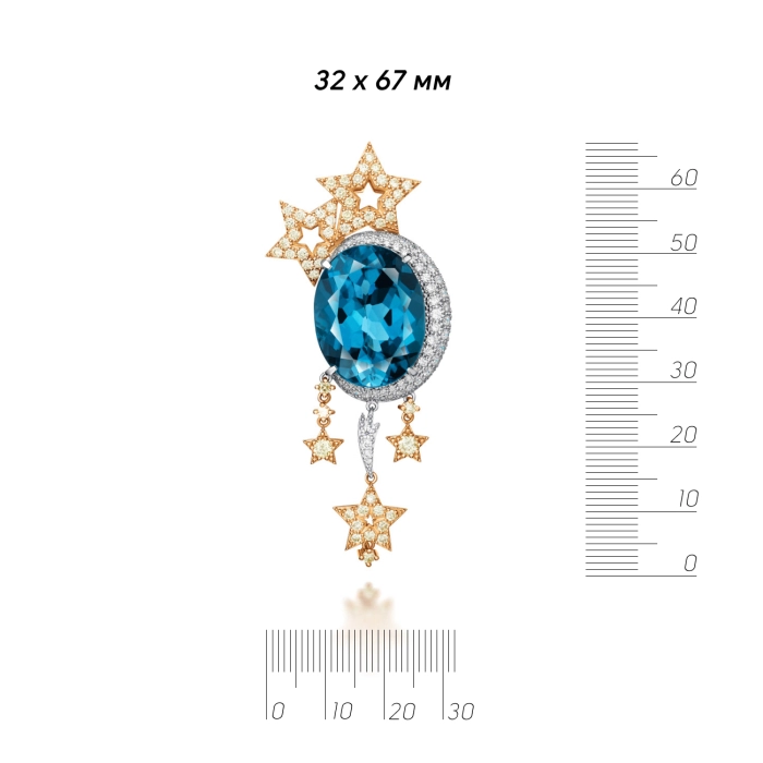 GOLD BROOCH WITH TOPAZ, SAPPHIRES AND DIAMONDS - Б494с