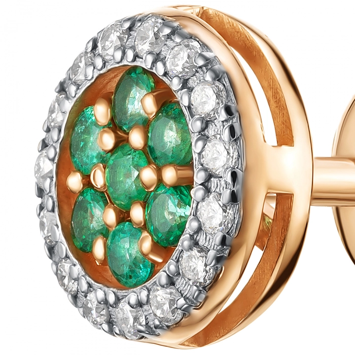 GOLD STUD EARRINGS WITH EMERALDS AND DIAMONDS - С200038и