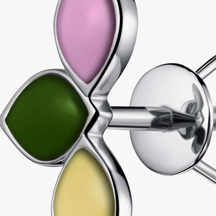 Серьги с эмалью Clover Charm из белого золота - С200208