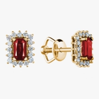 Серьги с бриллиантами и рубинами в обрамлении из красного золота - С2815р