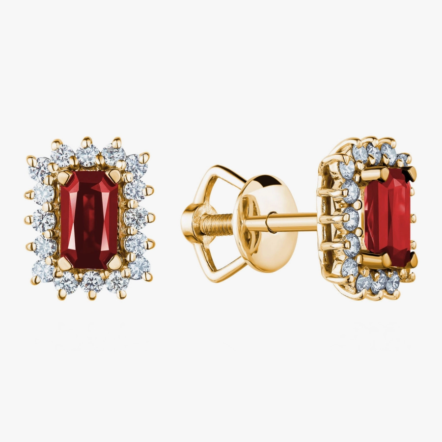 Серьги с бриллиантами и рубинами в обрамлении из красного золота - С2815р