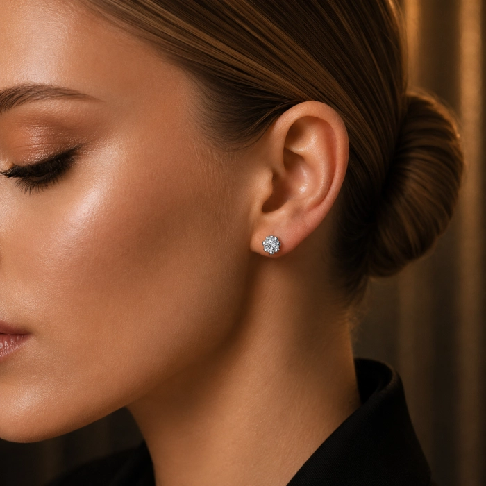 Diamond Stud Earrings in a Floral Setting - С2548