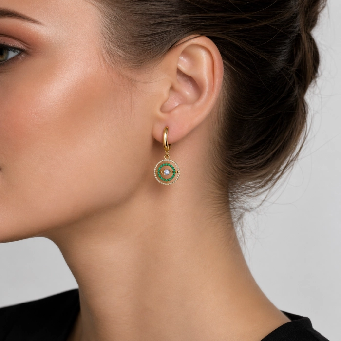Сережки з жовтого золота з діамантами та смарагдами - С2677и