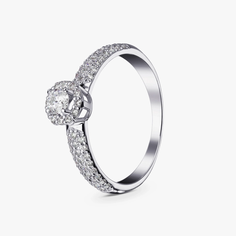 Diamond Pavé Ring with Center Stone in White Gold - К100012