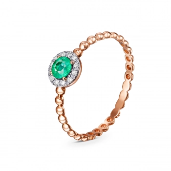 GOLD RING WITH EMERALD AND DIAMONDS - К100019