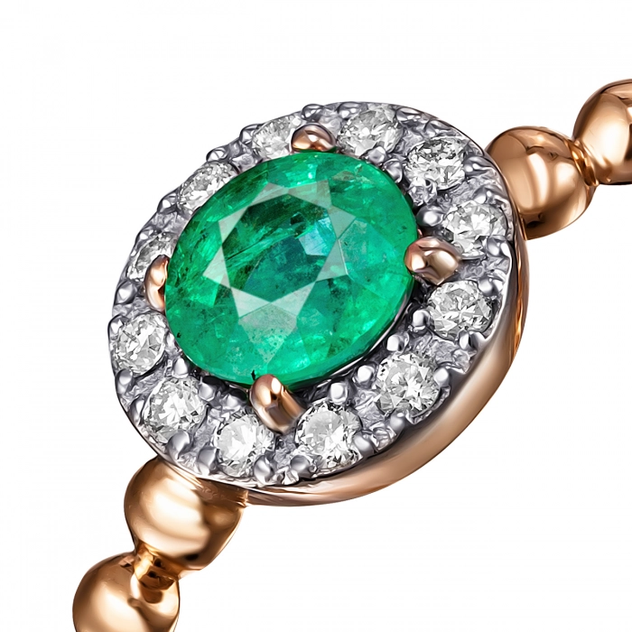 GOLD RING WITH EMERALD AND DIAMONDS - К100019