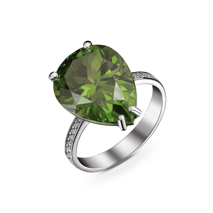 ЗОЛОТОЕ КОЛЬЦО С ПРАЗИОЛИТОМ И БРИЛЛИАНТАМИ - К100022п