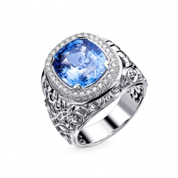 GOLD RING WITH SAPPHIRE AND DIAMONDS - К100031