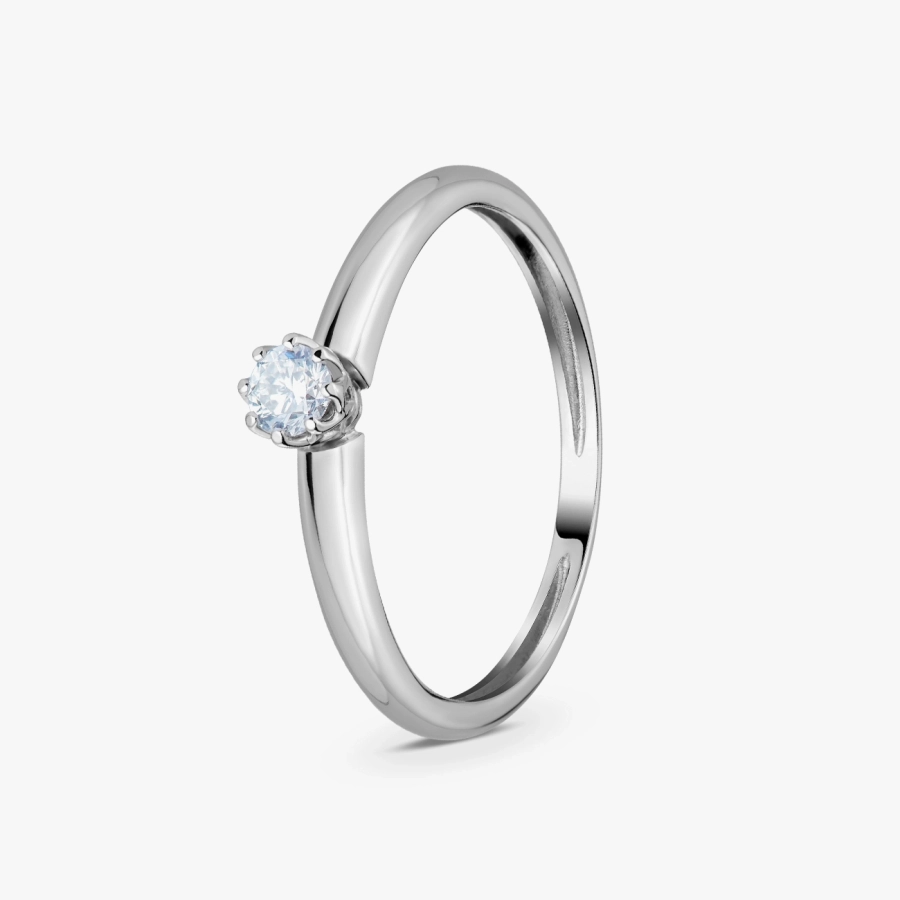 Минималистичное кольцо с бриллиантом из белого золота - К100037