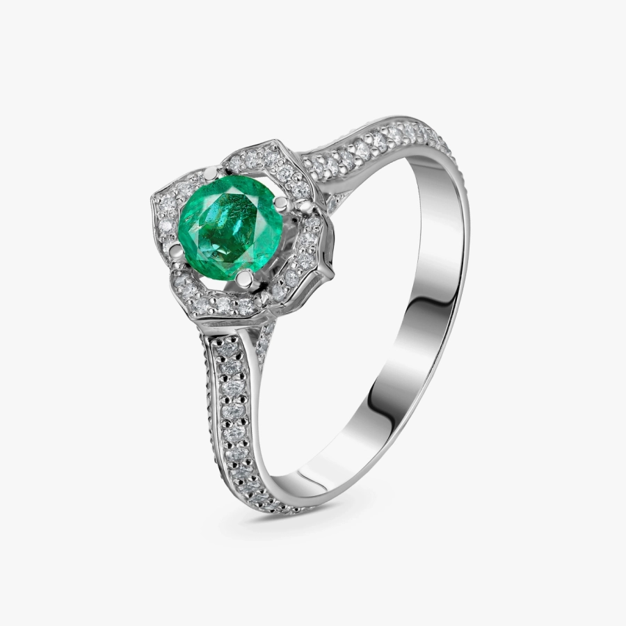Кольцо из белого золота с изумрудом и бриллиантами - К100043и