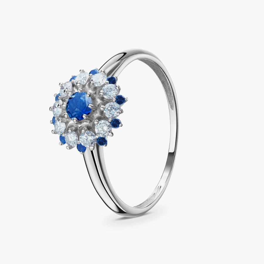 ЗОЛОТОЕ КОЛЬЦО С САПФИРАМИ И БРИЛЛИАНТАМИ - К100044