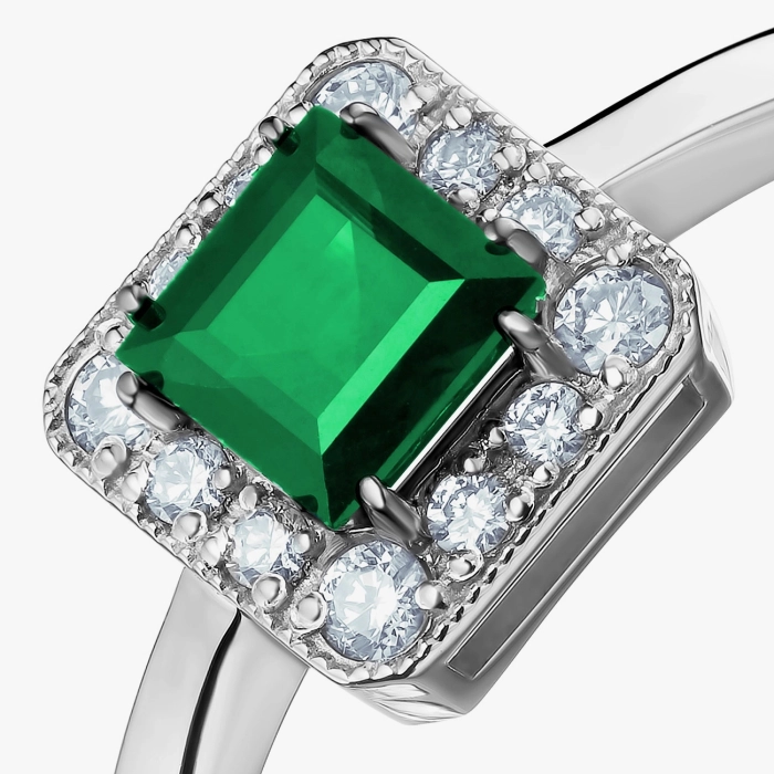 Emerald Halo White Gold Emerald Ring - К100052и
