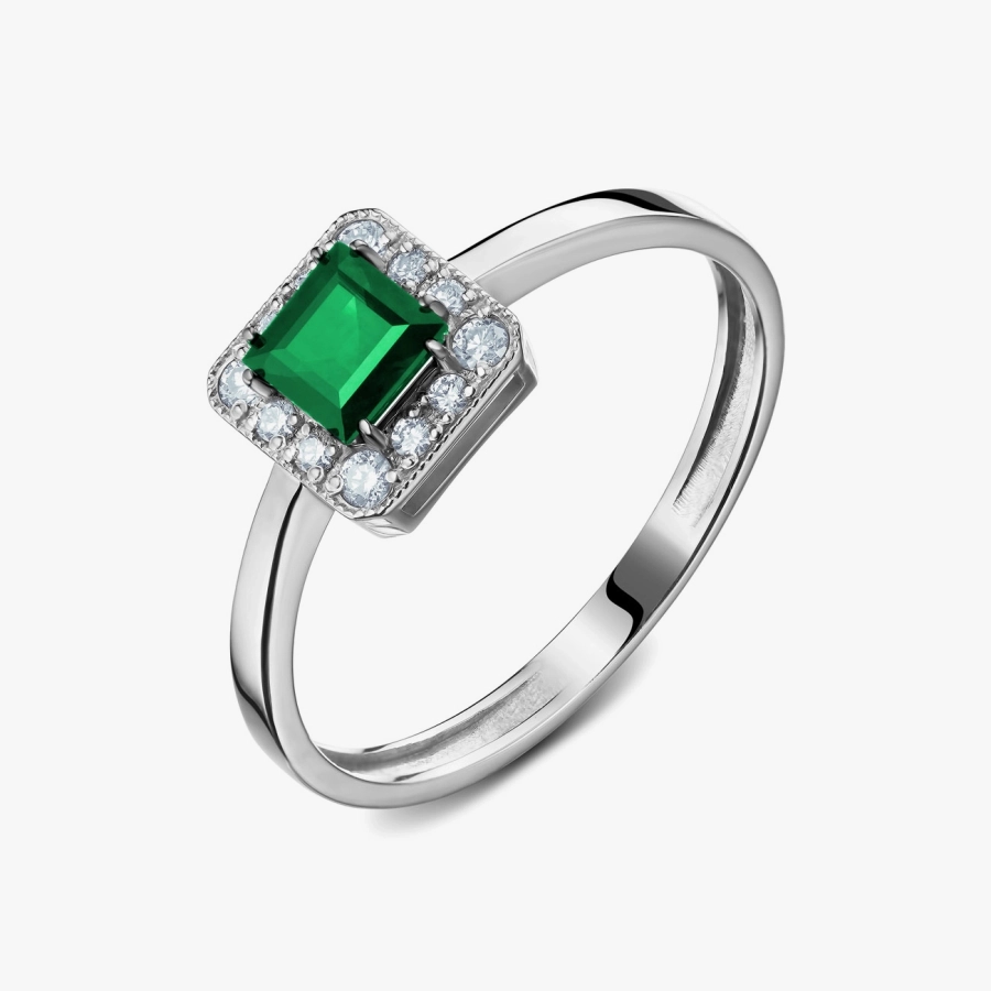 Emerald Halo White Gold Emerald Ring - К100052и