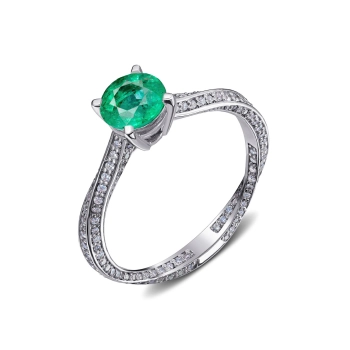 ENGAGEMENT RING WITH DIAMONDS AND EMERALD - К100064