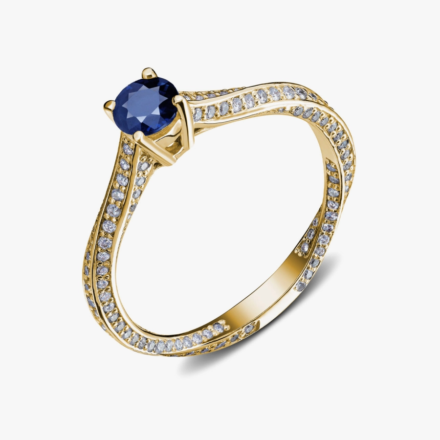 Кольцо с сапфиром и бриллиантами из желтого золота - К100064с