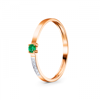 GOLD RING WITH EMERALD AND DIAMONDS - К100084