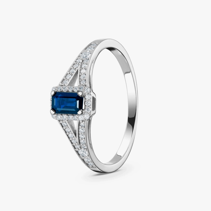 Каблучка з білого золота з сапфіром і діамантами - К100089с