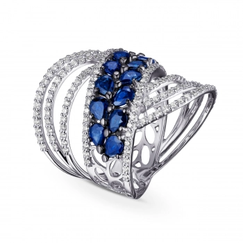 GOLD RING WITH SAPPHIRES AND DIAMONDS - К100103