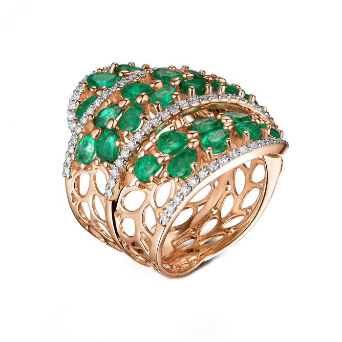 GOLD RING WITH EMERALDS AND DIAMONDS - К100104.1и