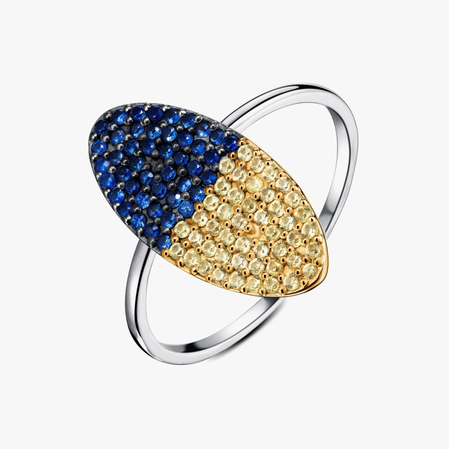 GOLD RING WITH BLUE AND YELLOW SAPPHIRES "КІМБЕРЛІ ЦЕ УКРАЇНА" - К100117 сж
