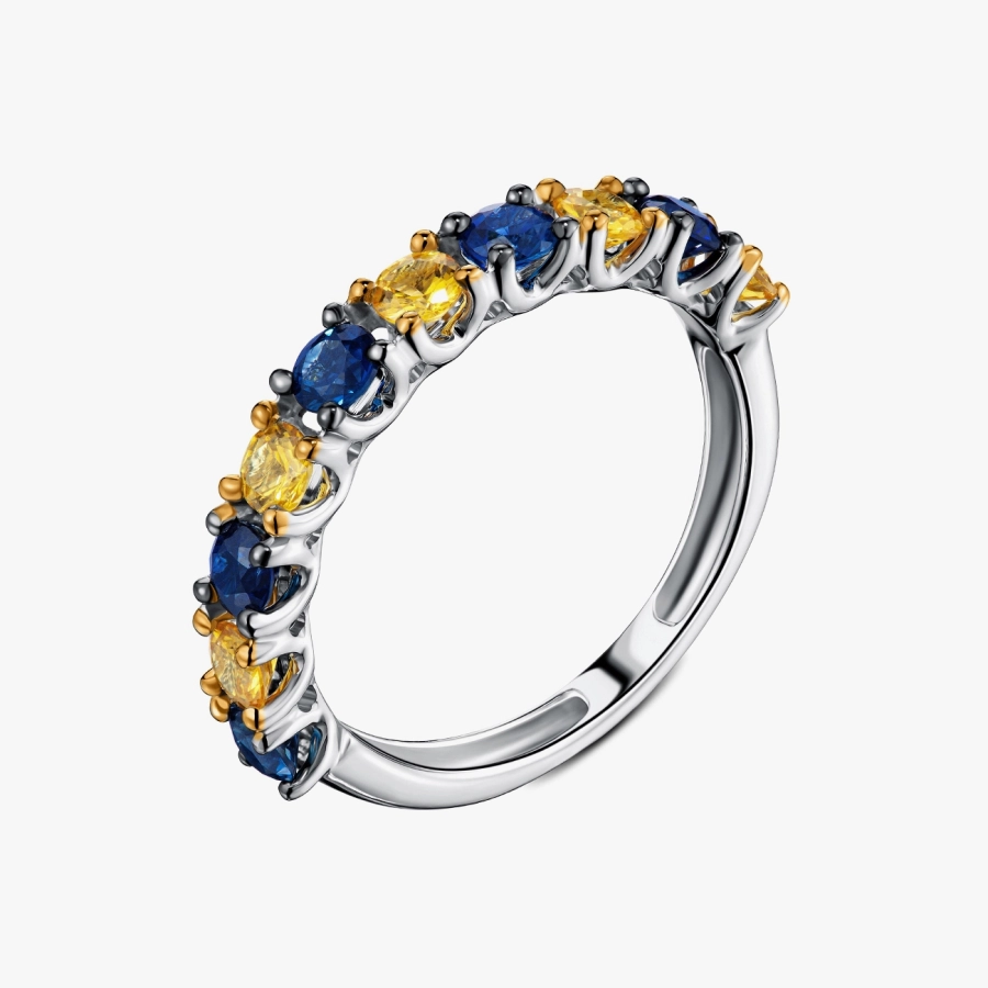 Ring with blue and yellow sapphires in white gold - К100126сж