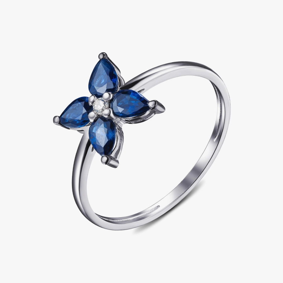 ЗОЛОТОЕ КОЛЬЦО С САПФИРАМИ И БРИЛЛИАНТОМ - К100132.2