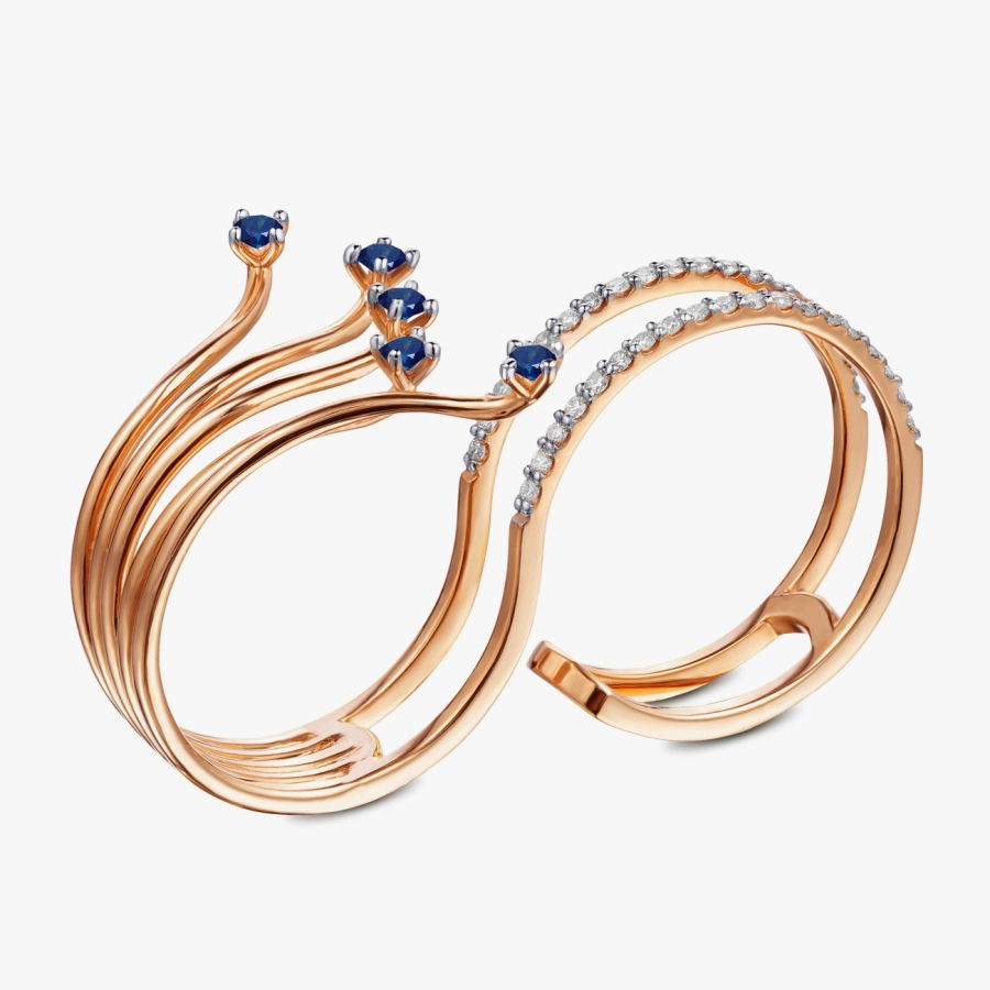 ЗОЛОТА КАБЛУЧКА З САПФІРАМИ І ДІАМАНТАМИ - К100135с