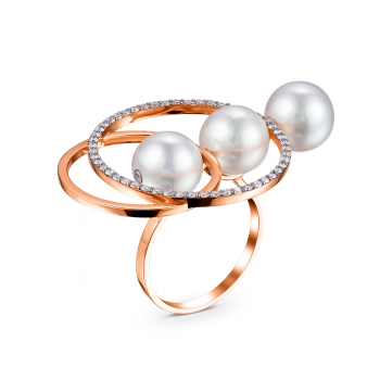GOLD RING WITH PEARLS AND DIAMONDS - К100139