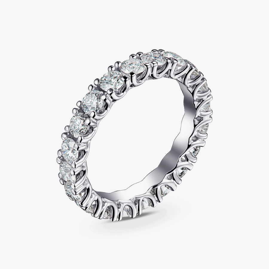 Каблучка з доріжкою діамантів з білого золота - К100140