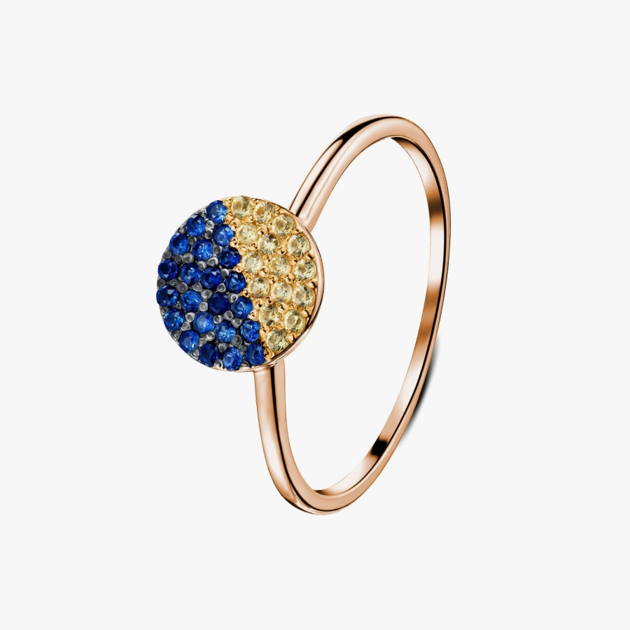 GOLD RING WITH BLUE AND YELLOW SAPPHIRES "КІМБЕРЛІ ЦЕ УКРАЇНА" - К100122сж