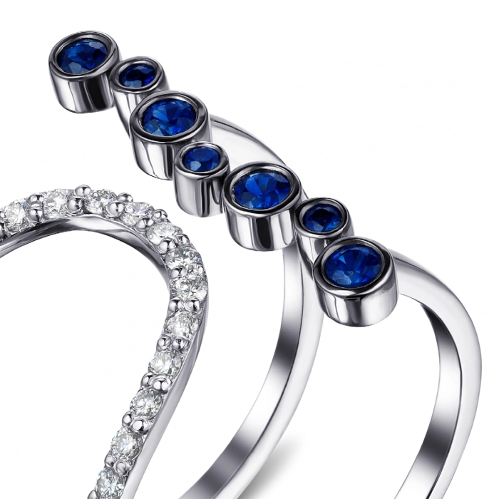 GOLD RING WITH SAPPHIRES AND DIAMONDS - К100148с