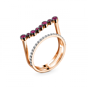 GOLD RING WITH RUBIES AND DIAMONDS - К100149р