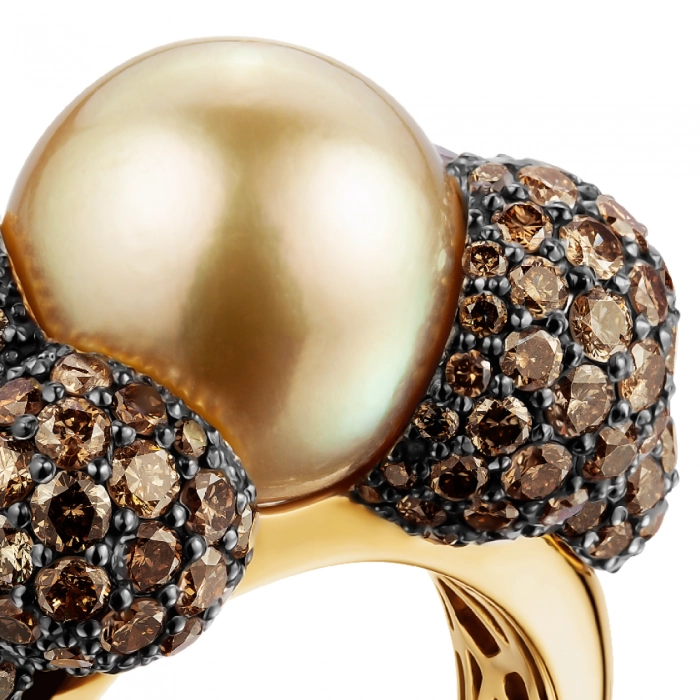 GOLD RING WITH GOLD PEARL AND COGNAC DIAMONDS - К100168