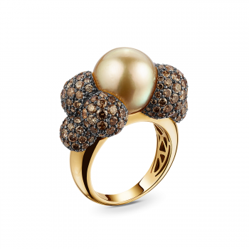 GOLD RING WITH GOLD PEARL AND COGNAC DIAMONDS - К100168
