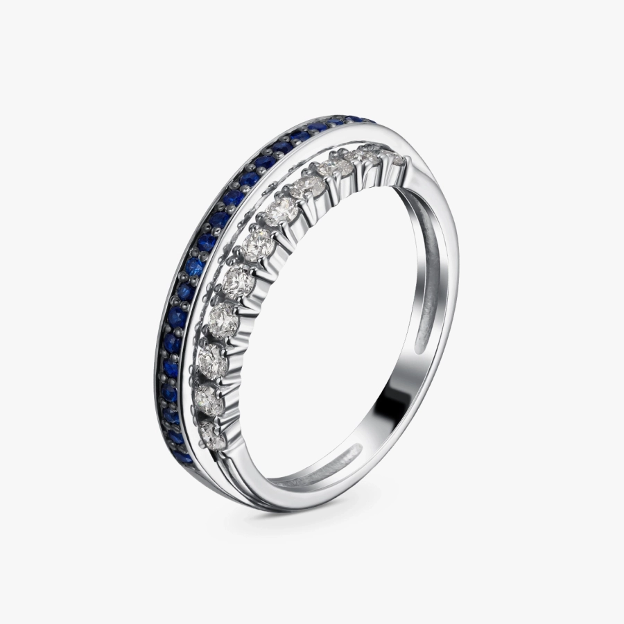 Каблучка з сапфірами та діамантами у білому золоті - К100171с