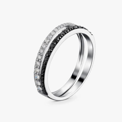 GOLD RING WITH BLACK DIAMONDS AND DIAMONDS - К100176