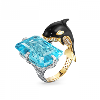 GOLD RING WITH TOPAZ AND DIAMONDS - К100217