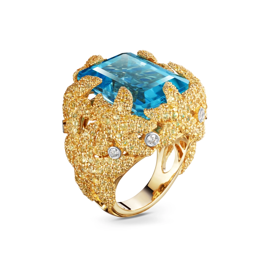 ЗОЛОТА КАБЛУЧКА З ТОПАЗОМ, САПФІРАМИ І ДІАМАНТАМИ - К100218