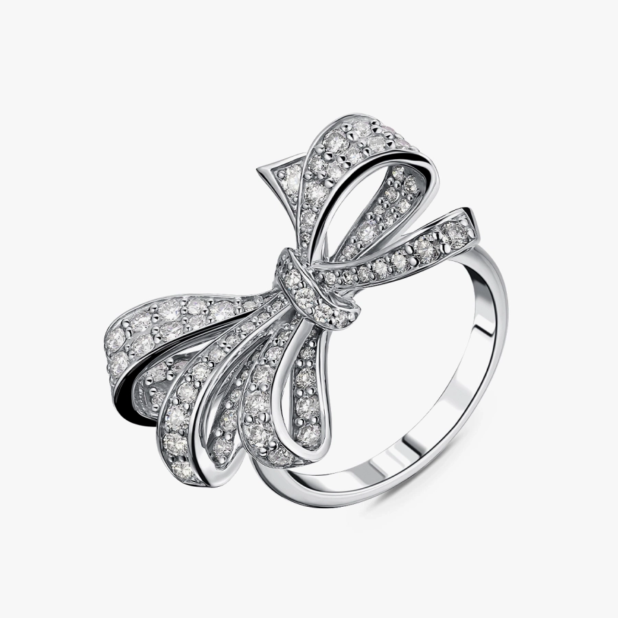 White Gold Bow Cocktail Ring with Diamonds - К100229