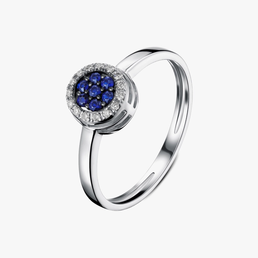Кольцо с бриллиантами и сапфирами в белом золоте - К100242с