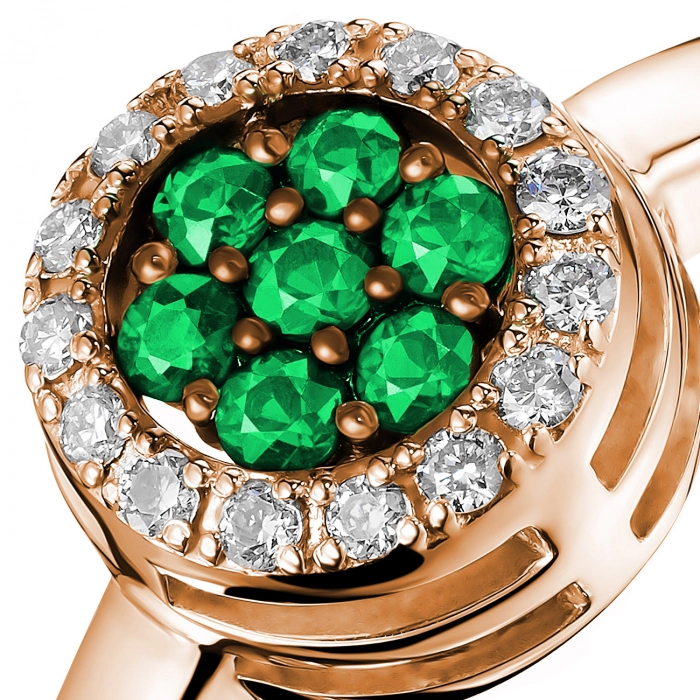 GOLD RING WITH EMERALDS AND DIAMONDS - К100242и