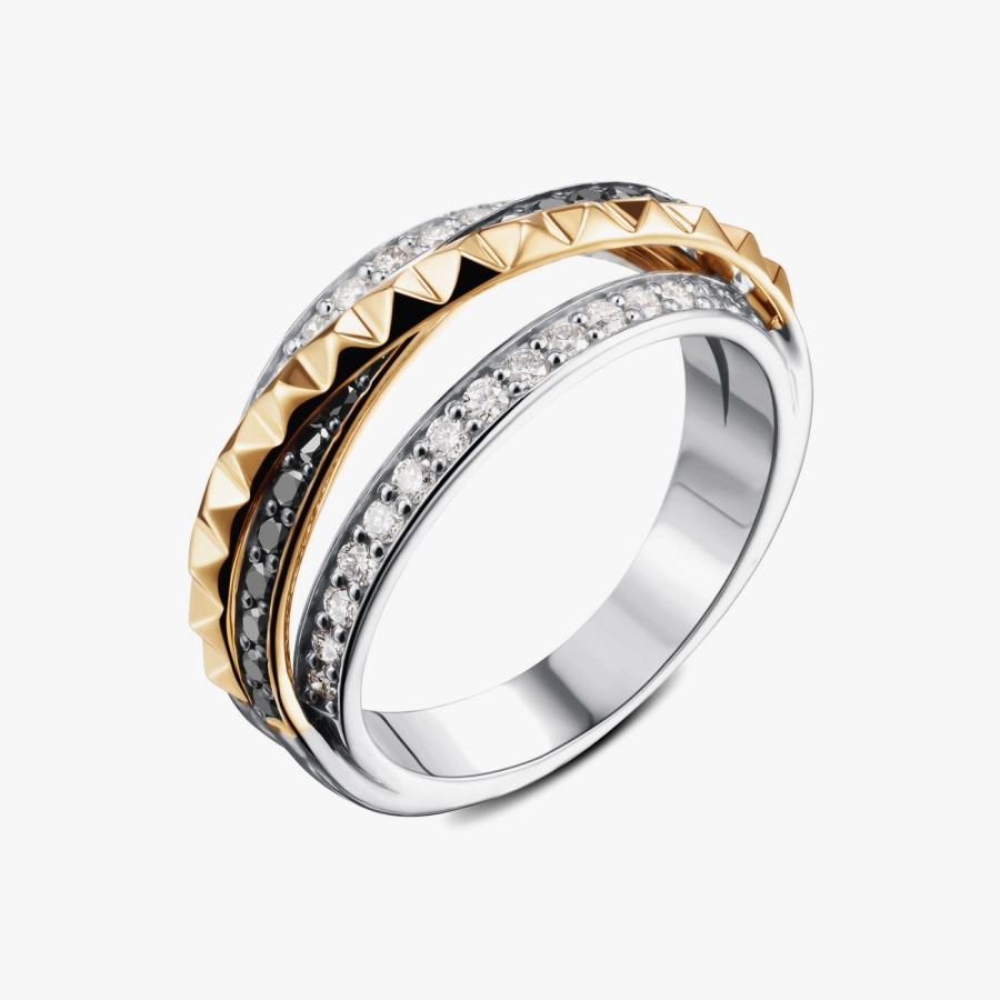 Каблучка з доріжками із білих та чорних діамантів - К100256