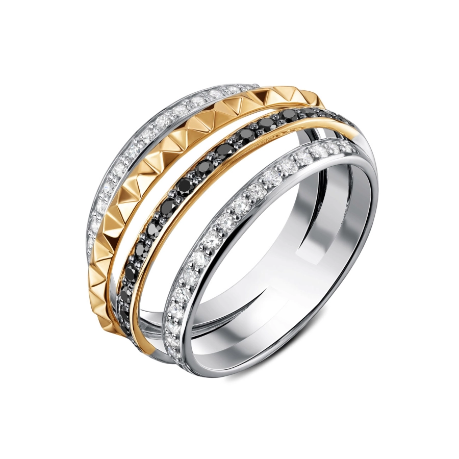 ЗОЛОТОЕ КОЛЬЦО С ЧЕРНЫМИ БРИЛЛИАНТАМИ - К100263ч