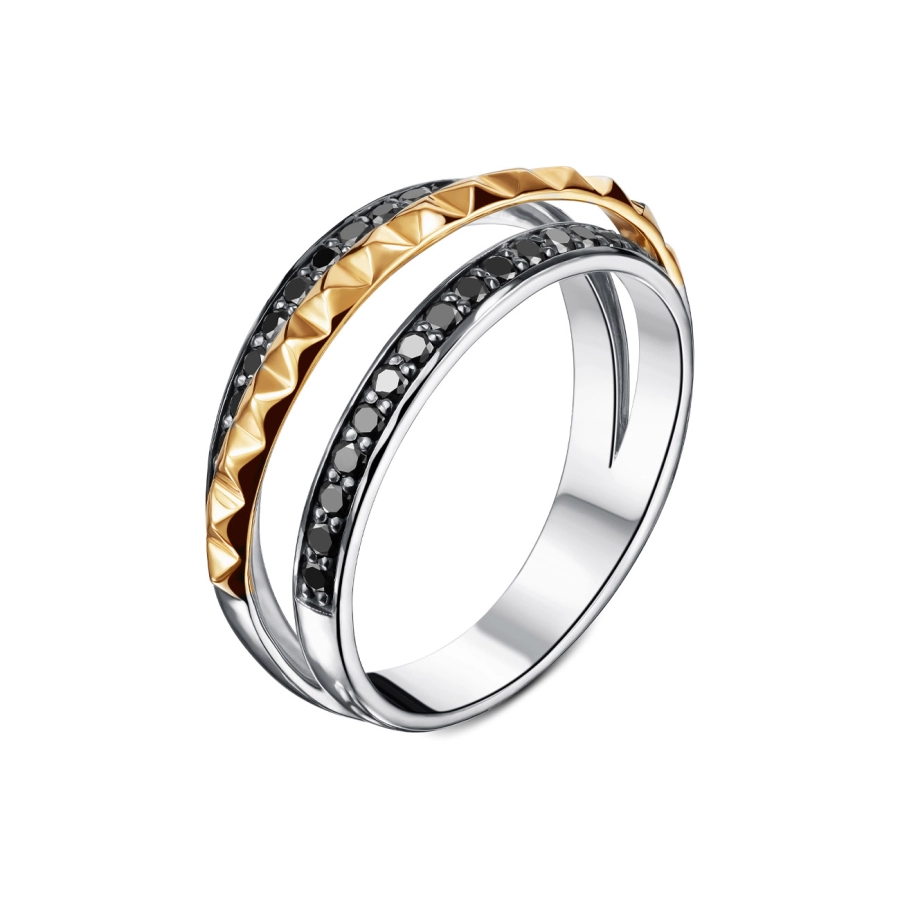 ЗОЛОТОЕ КОЛЬЦО С ЧЕРНЫМИ БРИЛЛИАНТАМИ - К100266ч