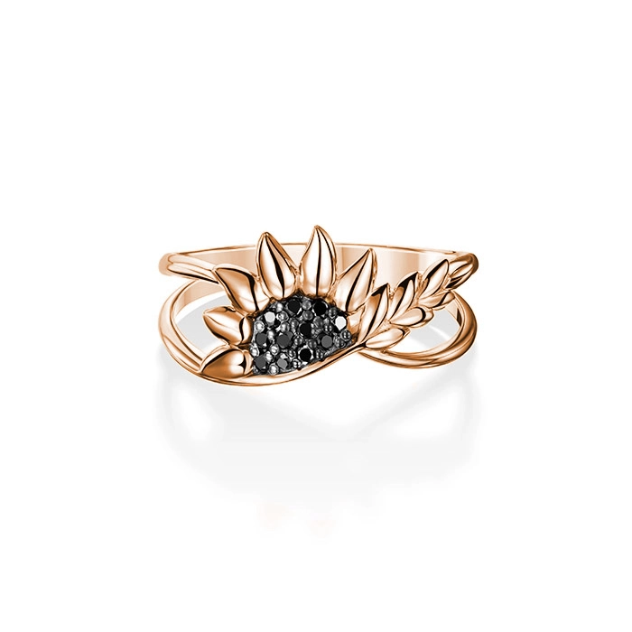 GOLD RING WITH BLACK DIAMONDS - К100297ч